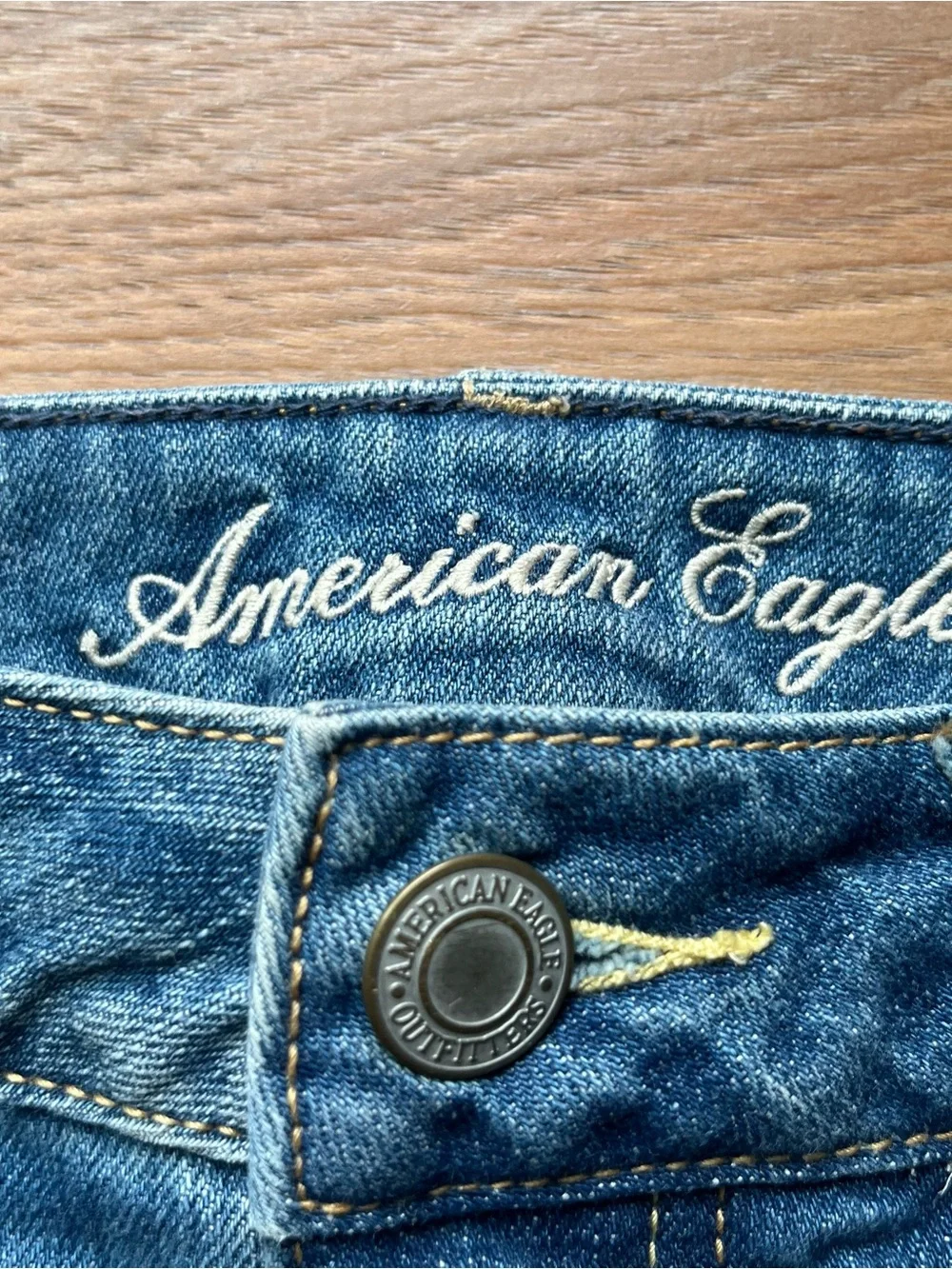 Y2K American Eagle 2010s denim cutoff micro mini jean skirt size 4 33” waist